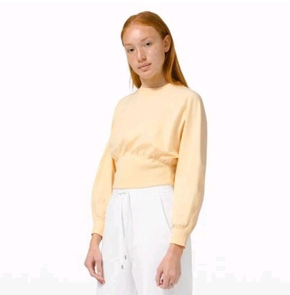 Lululemon LA Ribbed Waist Long Sleeve Yellow Sweatshirt Cropped Sz 8